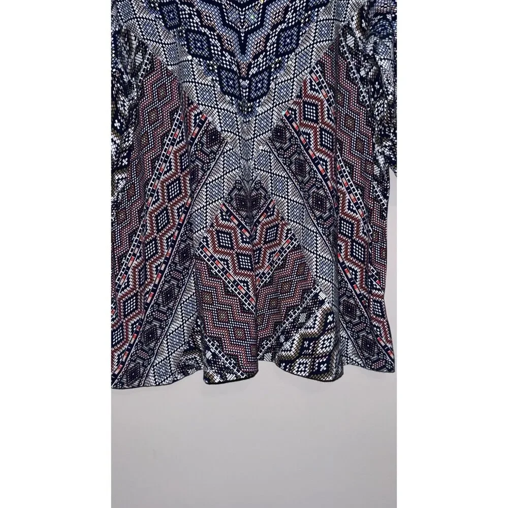 Catherines Tunic Top 1x 18/20 Aztec Embellished Sequin 3/4 Sleeve Blouse Cotton‎